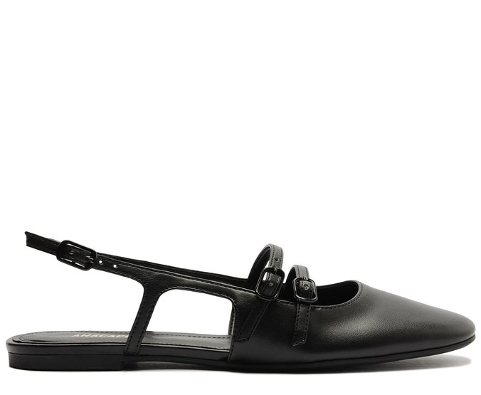 Sapatilha Slingback Bico Quadrado Tiras Preta