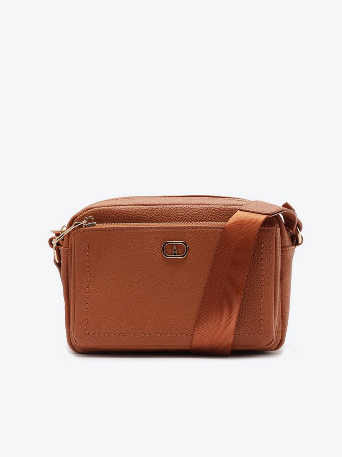 Bolsa Tiracolo Média Estruturada Gorgurão Marrom