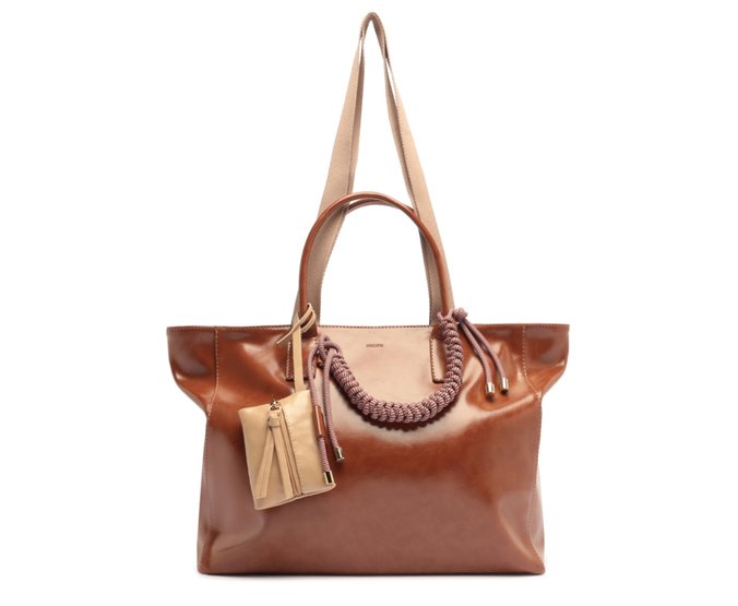 Bolsa Shopping Grande Verniz Marrom