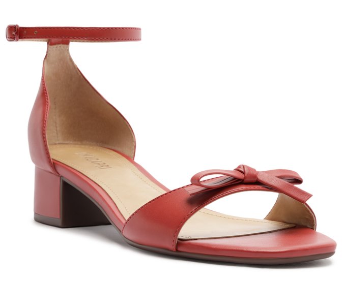 Sandália Salto Bloco Laço Minimalista Vermelha