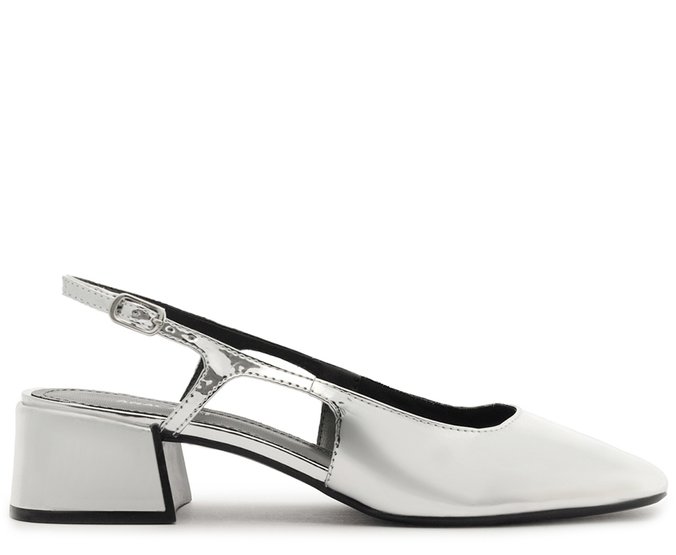Sapatilha Slingback Basic Salto Bloco Prata