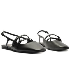 Sapatilha Slingback Bico Quadrado Tiras Preta