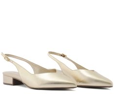 Sapatilha Slingback Salto Bloco Corte Triangular Dourada