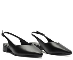 Sapatilha Slingback Salto Bloco Corte Triangular Preta