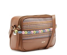 Bolsa Tiracolo Média Missangas Multicolor E Marrom
