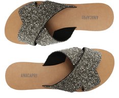Rasteira Tiras Cruzadas Glitter Preta