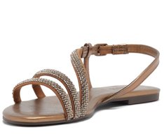 Rasteira Tira Curva Cristais Bronze