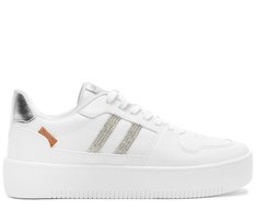 Tênis de Amarrar Branco e Prata Listras Glam