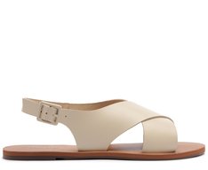 Rasteira Monocolor Tiras Cruzadas Couro Bege