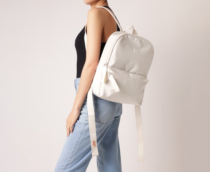 Mochila Média Nylon Estampa Interna Branca