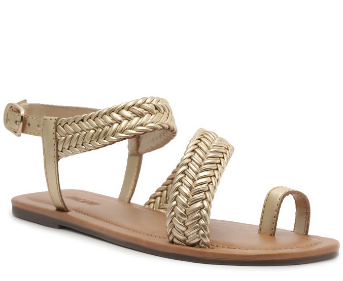 Sandália Rasteira Dedo Tiras Trançadas Dourada