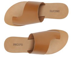 Rasteira Marrom Couro Geométrica