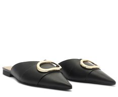 Mule Ponta Fina Fivela Preta