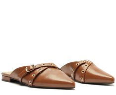 Mule Bico Fino Tiras Marrom