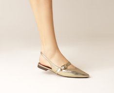 Sapatilha Slingback Tira Fivela Bico Fino Dourada