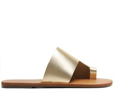 Rasteira Lisa Couro Dourada