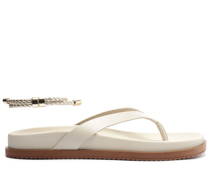 Chinelo Papete Couro com Tornozeleira Branca