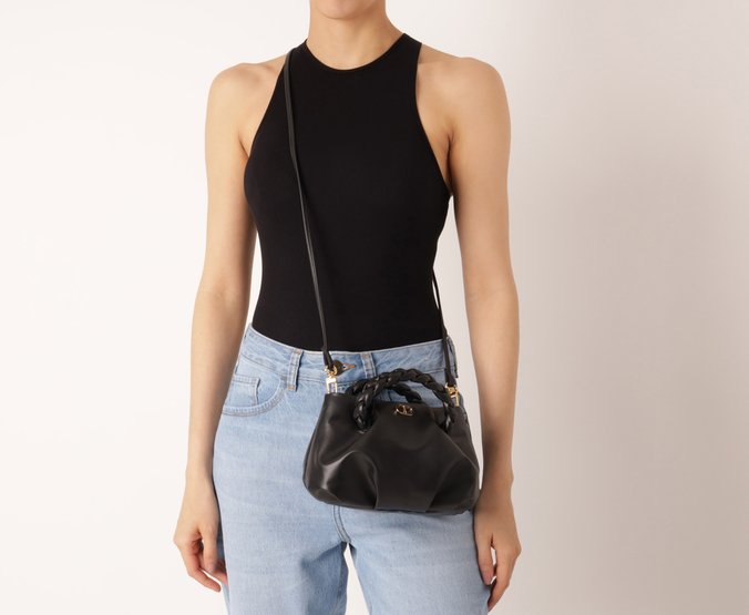 Bolsa Tiracolo Pequena Puffer Alça Trança Preta