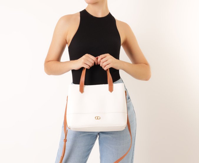 Bolsa Tote Média Com Necessaire Bicolor Branca