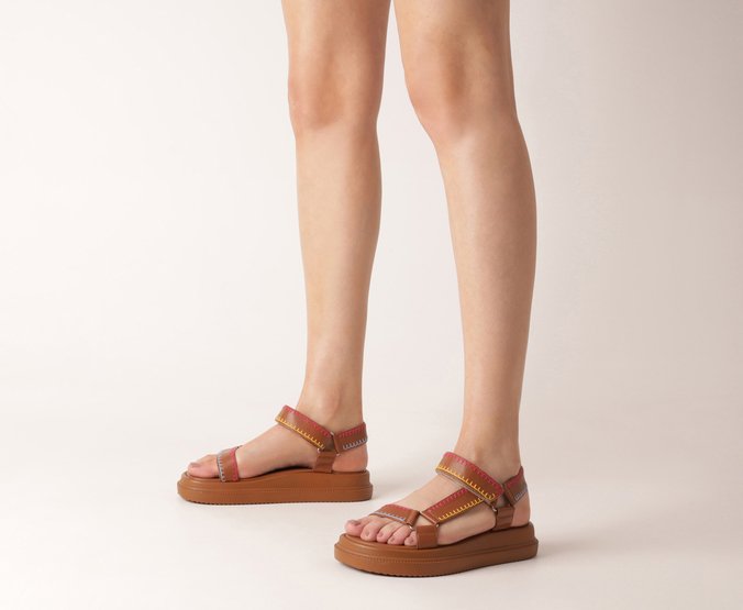 Papete Plataforma Diana Pespontos Multicolor Marrom