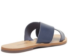 Rasteira Azul Navy Couro Tiras Cruzadas