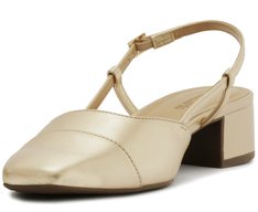 Sapatilha Slingback Salto Bloco Ponta Dourada