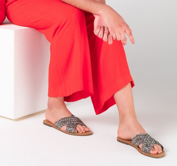 Rasteira Prata Velho Tiras Cruzadas | Anacapri