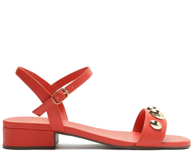 Sandália Maxi Salto Bloco Tachas Laranja