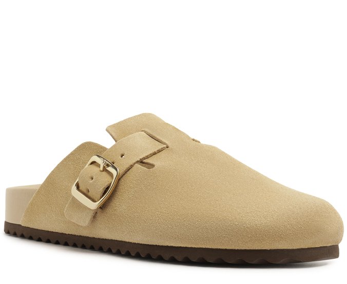 Mule Clog Acamurçada Couro Bege