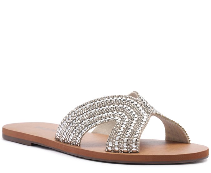 Rasteira Glam Strass Prateada