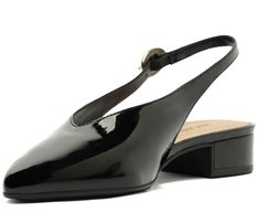 Sapatilha Slingback Salto Bloco Verniz Preta