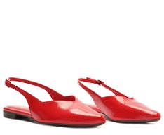 Sapatilha Slingback Corte Triangular Verniz Vermelha