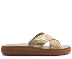 Rasteira Anatomica Tiras Cruzadas Couro Dourado