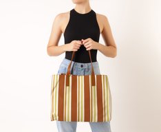 Bolsa Shopping Grande Lona Tricolor Marrom e Verde