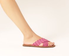 Rasteira Tiras Cruzadas Palha Zig Rosa