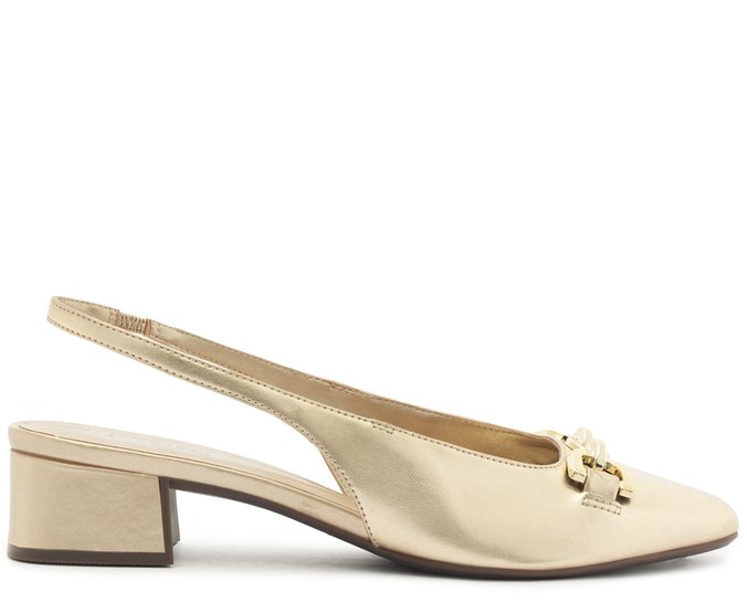 Sapatilha Slingback Bico Quadrado Bridão Dourada