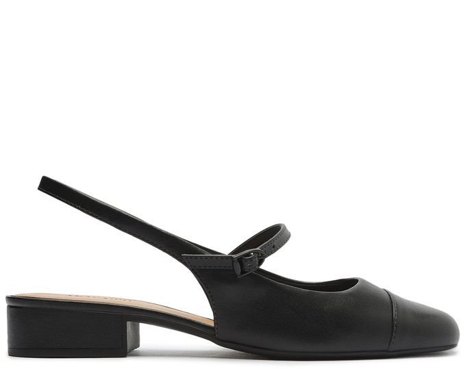Sapatilha Boneca Slingback Salto Bloco Preta