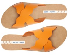 Rasteira Tiras Cruzadas Ondas Sundown Couro Laranja