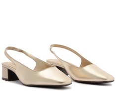 Sapatilha Salto Bloco Slingback Ponta Quadrada Dourada