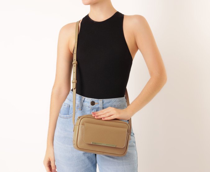 Bolsa Tiracolo Média Com Bolso Valentina Bege