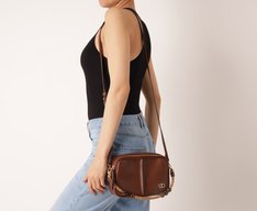 Bolsa Tiracolo Média Alça Corda E Esferas Marrom