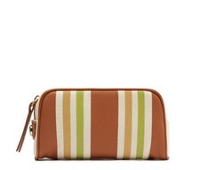 Necessaire Pequena Lona Tricolor Marrom e Verde