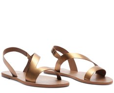 Rasteira Monocolor Tira Curva Couro Bronze