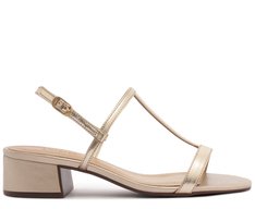 Sandália Salto Bloco Tiras Minimalistas Dourada