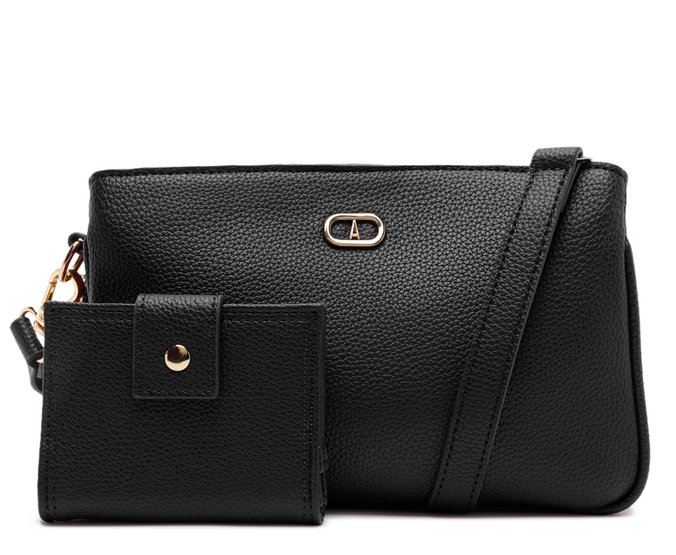 Bolsa Tiracolo Média Bag Charm Porta-Cartão Preta