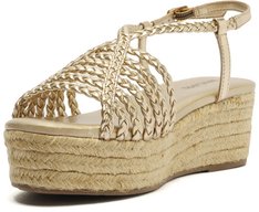 Sandália Plataforma Dourada Tiras de Trança