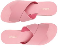 Rasteira Tiras Cruzadas Couro Monocolor Rosa