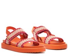 Sandália Papete Laranja e Rosa Natural