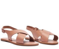 Rasteira Monocolor Tiras Cruzadas Couro Rosa