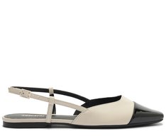 Sapatilha Slingback Ponta Preta Verniz Branca